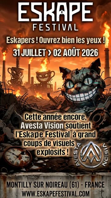 On repart pour un tour !  Pendant trois jours, les visuels Avesta Vision vous accompagneront tout le long du @eskapefestival_official ! Merci à l'organisation pour sa confiance ! 🔥🔥
#eskapefestival #festival #visualart #VJ